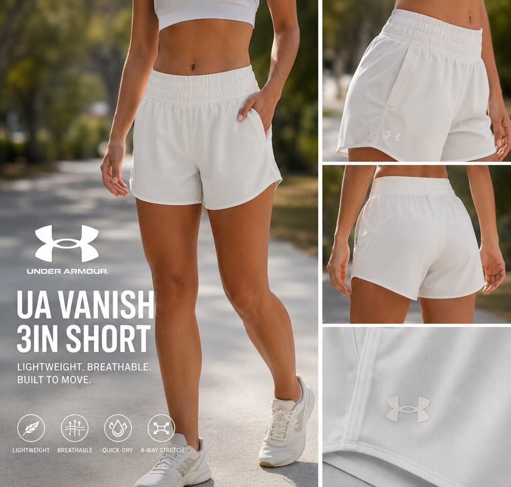 Under Armour Vanish Shorts Womens Large White 3 Inch Running Training NWT